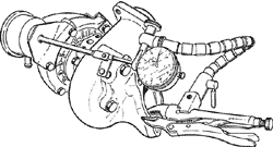 Diagrama con la válvula del turbo sin manguito y abrazaderas, y el reloj para medir la presión