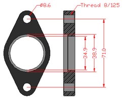 Adaptador 716463-0002 de acero inoxidable con roscado 8/125