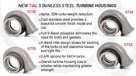New TiAL Stainless Steel Turbine Housings