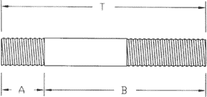 Espárrago (Juntas) mostrando largos T, A y B